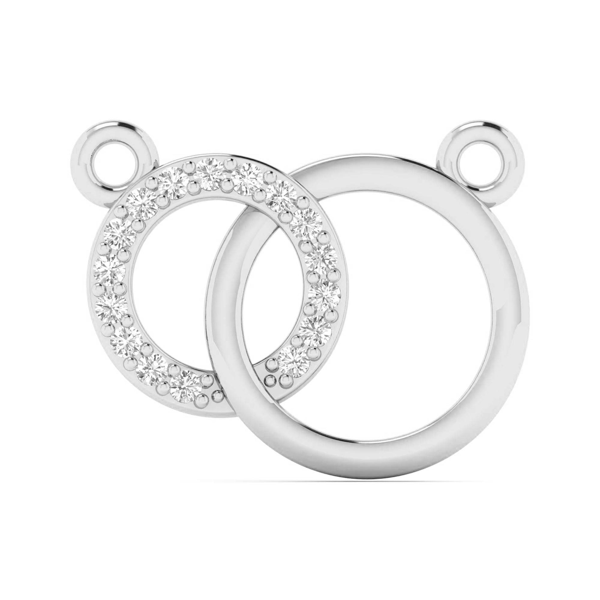 Lab-grown diamond pendant in 18K white gold featuring a unique interlocking circle design.