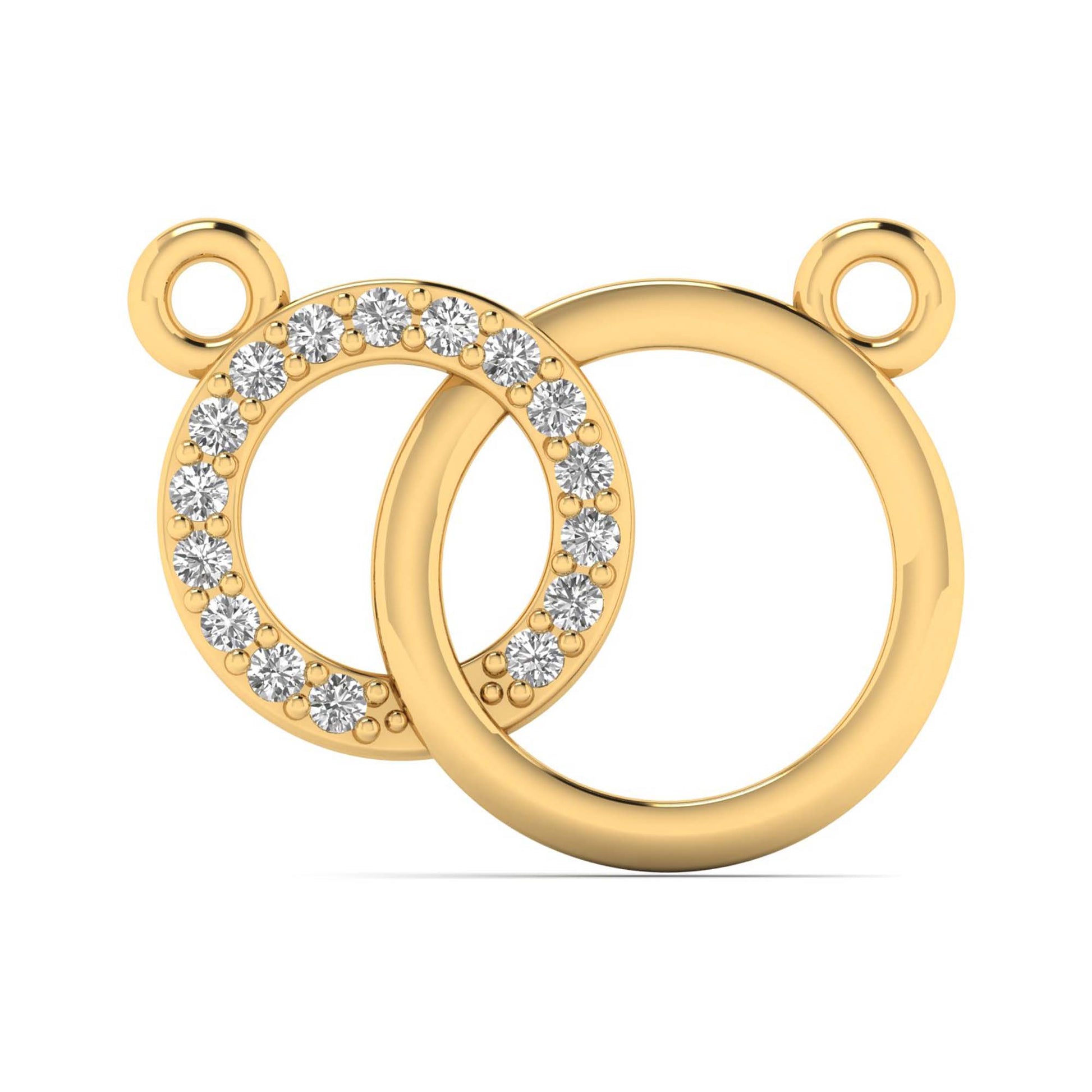 Lab-grown diamond pendant in 18K gold featuring a unique interlocking circle design.